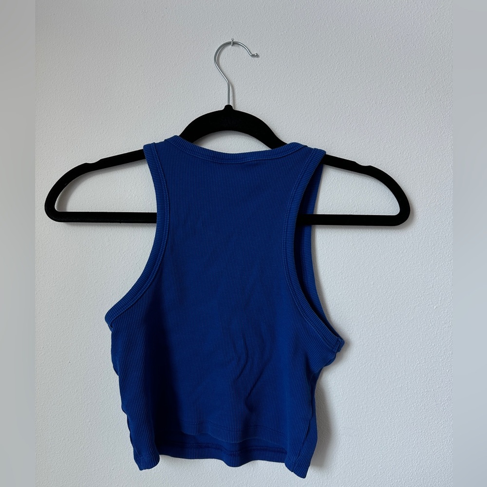 H&M Cropped Ribbed Blue Tank Top - Picture 2 of 3
